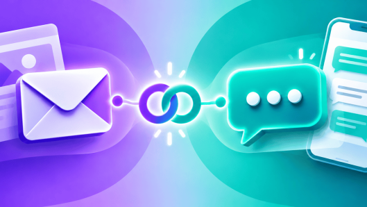 Illustration of email and SMS marketing channels linked together as one integrated strategy